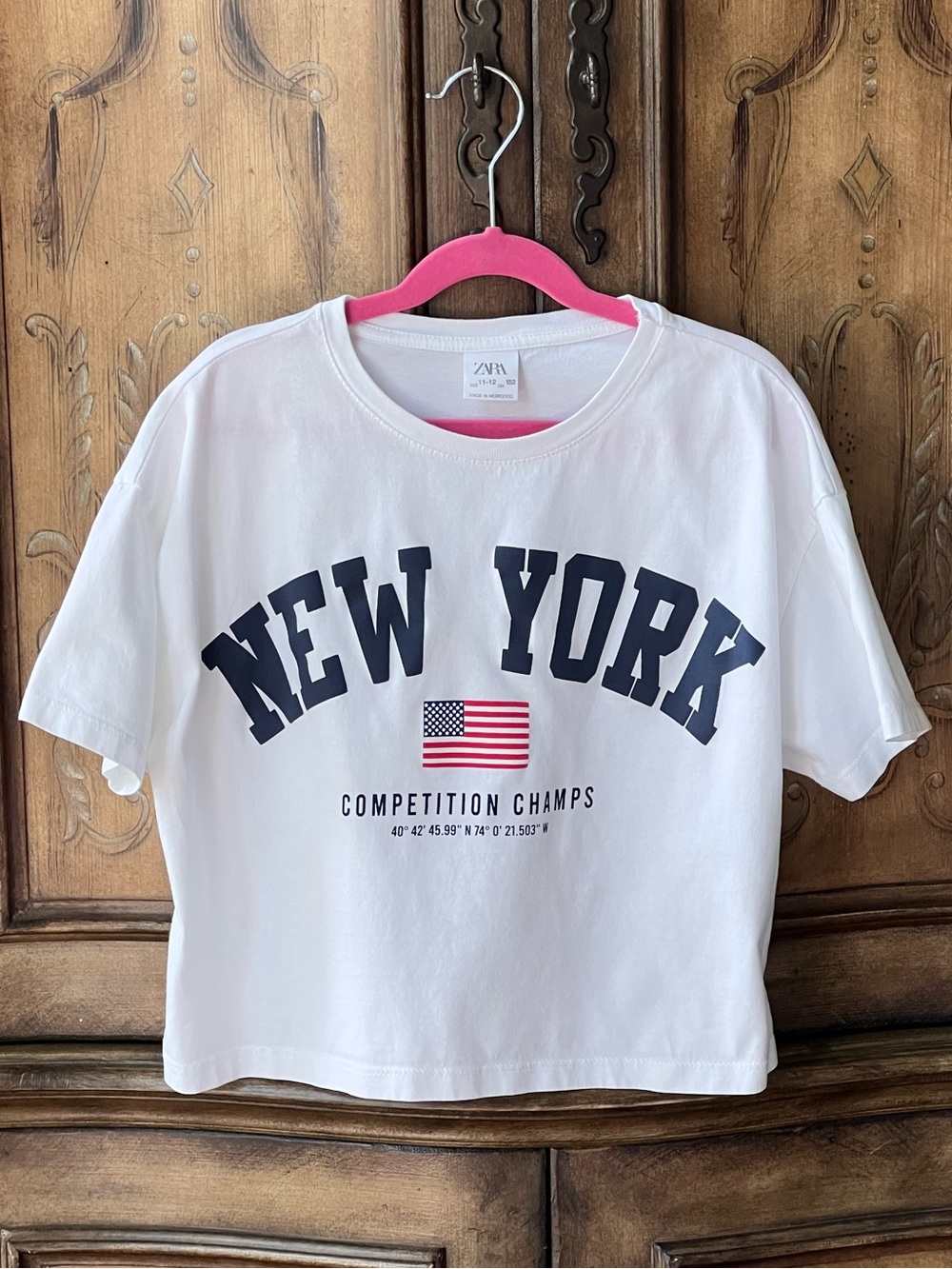 NWOT Zara Girls White NEW YORK Graphic Top Boxy Cropped Short Sleeve 13/14 10/12